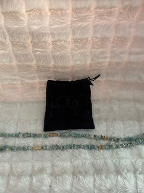 Amazonite Beaded Necklace in Light Blue with Gold Accents
